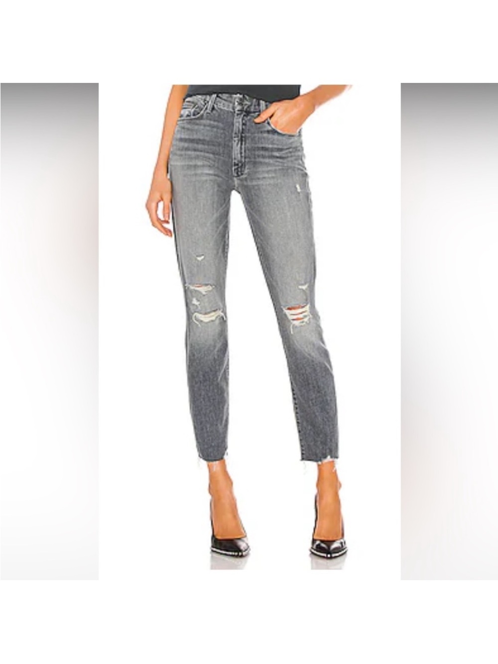 MOTHER High Waisted Looker Ankle Nick Fray  Jeans in Ace Of Spades 27